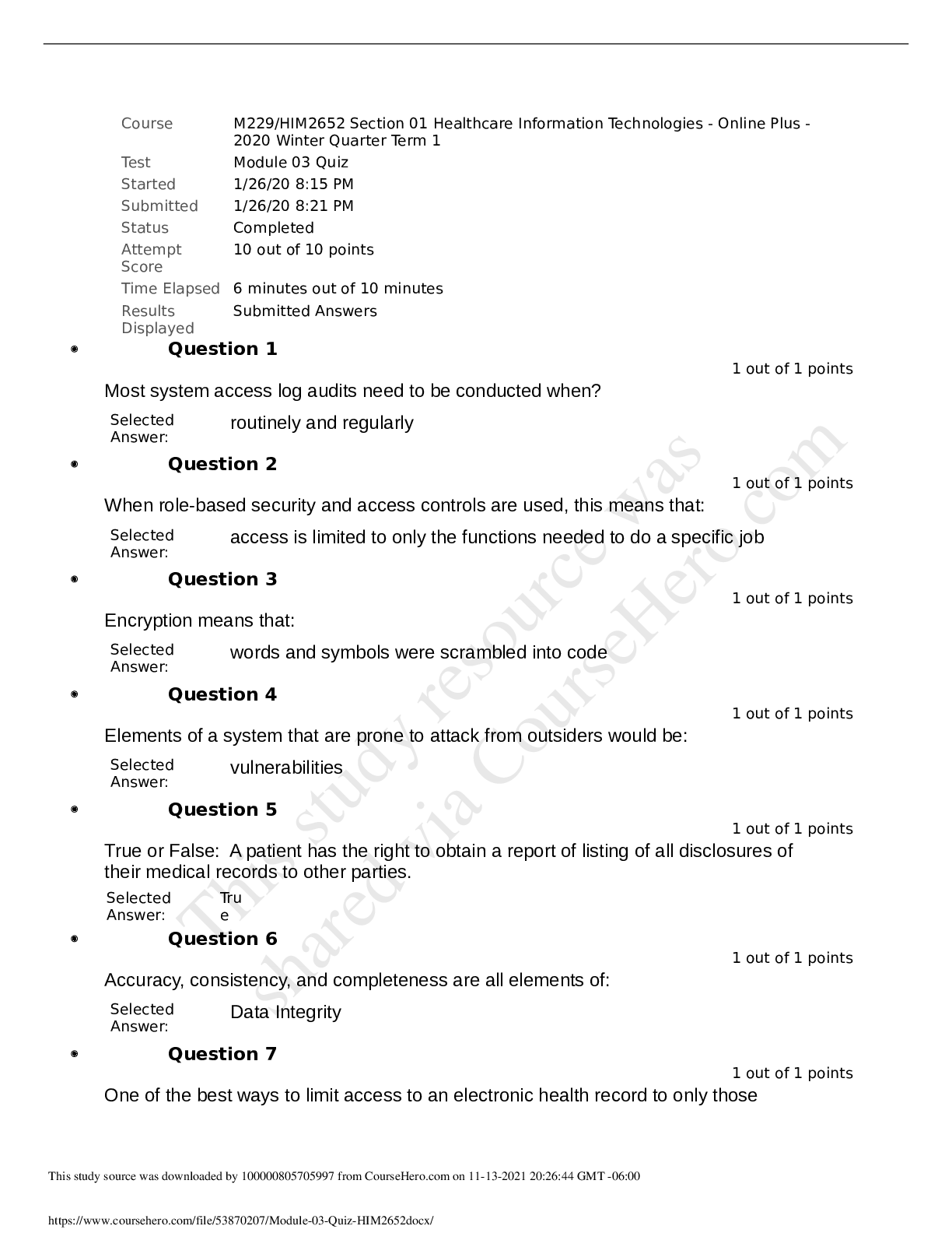 Preview image of HIM2652 Module 3 Quiz 3 document